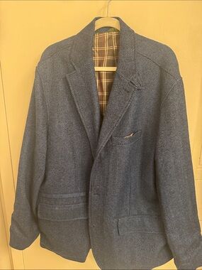 J Peterman tweed Blue Herringbone Wool Blend Blazer